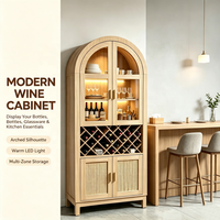 Buffet moderne en bois cintrée avec éclairage LED, porte vitrée, casier à vin et rangement pour cuisine et salle à manger