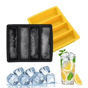 4 Grids Long Strips Silicone Ice Cube Tray With Lid/Grade 4 Cavity Square Shaped Rectangular Ice Tray/Ice Making Ice Mould