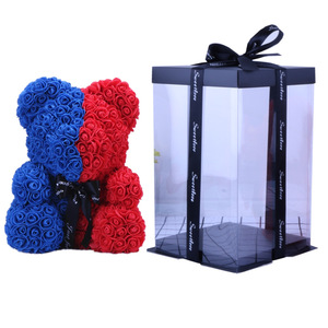 25cm Mixed color rose bear flower with gift box Handcrafted artificial flowers rose teddy Valentine Days gifts