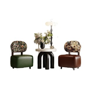 Wan Yusen Reclining Chair Pu Leather Soft <b>Backrest</b> Home Use Side Stool Light Luxury Style Creative Caster Stool - Product Image 1