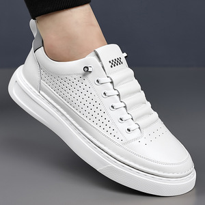 Baskets blanches respirantes à lacets pour hommes, bout rond, semelle extérieure en caoutchouc, chaussures décontractées sportives d'été - Product Image 1