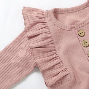 Primavera y otoño botón frontal manga larga Snap Crotch bebé niñas mono mamelucos de algodón - Product Image 4