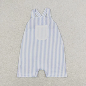 Conjuntos de Ropa para Hermanos al por Mayor, Estampado a Rayas Blanco y Azul, Ropa Casual de Verano para Bebés Niñas y Niños, de Algodón y Spandex Ecológico - Product Image 5