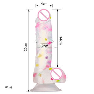 Renkli şeffaf silikon güçlü vantuz simülatörü gerçekçi Penis kadın gökkuşağı jöle yapay kristal yapay Penis seks oyuncak - Product Image 4