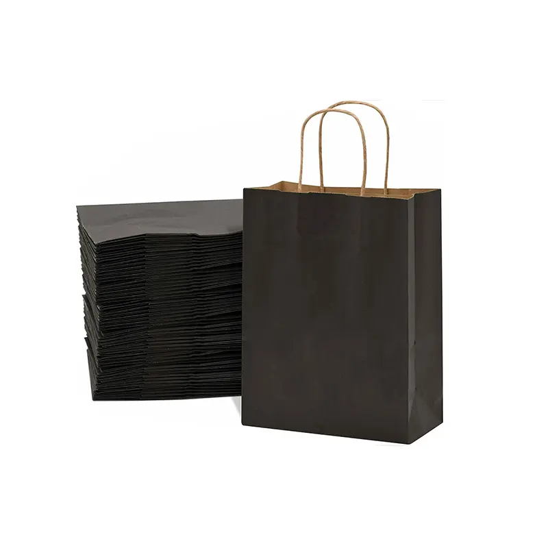 Individuelle niedrige MOQ luxuriöse schwarze Verpackung für Kleidung Schuh Geschenk einkaufspapiertüte Papiertüte mit Markenlogo