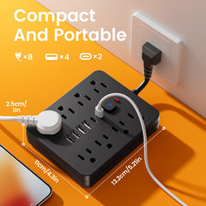 Yangına Dayanıklı ve Aşırı Yük Korumalı Priz, 8 AC + 6 USB Şarj İstasyonu, Döner Fişli, Ev ve Seyahat İçin Kompakt Tasarım - Product Image 4