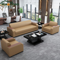 Ensemble de canapés de bureau en cuir minimaliste moderne avec canapés deux places et trois places et table basse pour usage commercial