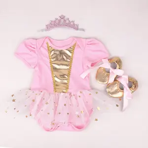 Bán Buôn Màu Hồng Bé Cô Gái Bodysuit Với Tutu Dress + Headband + Giày 3Pcs Bộ Quà Tặng