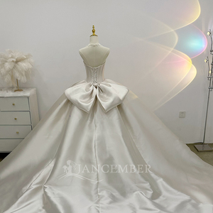 Elegant Sweetheart Neckline Off-The-Shoulder Chapel Train Ball Gown Appliques Shiny Beaded Satin <b>Wedding</b> Dress Lsjj45 for - Product Image 4