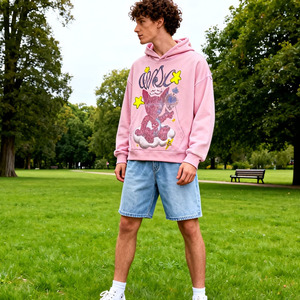 <span class=keywords><strong>Felpa</strong></span> con Cappuccio da <span class=keywords><strong>Uomo</strong></span> Personalizzata con Logo, Design Grafico <span class=keywords><strong>Rosa</strong></span> in Tessuto French Terry, Pullover Stampato - Product Image 1