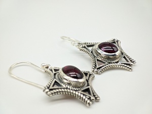Boucles d'oreilles en grenat véritable, argent sterling 925, bijoux faits à la main, style bohème vintage pour femmes, vente en gros - Product Image 3