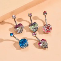 Lot de 5 Piercings de Nombril Cœur en Acier Chirurgical 14G Plaqué Argent avec Zircon, pour Mariage et Piercing Corporel