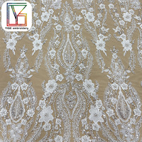 Nouveau design de tissu en dentelle française brodée, tissu en dentelle perlée, tissu en dentelle à paillettes pour robes de mariée pour femmes