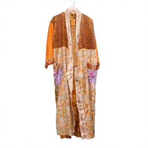 Bata Kimono de Seda Estampada Estilo Bohemio Vintage para Mujer, Cuello en V, Mangas Largas, Largo Completo, Térmica, Suave, Transpirable, con Cordón Ajustable - Product Image 1