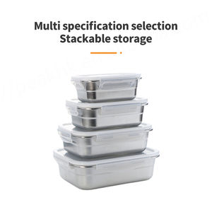 Rectangular Leakproof <b>Lunch</b> Bento Box Stackable Food Container 304 Stainless Steel <b>Lunch</b> Box Plastic Lid - Product Image 5