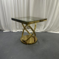 Table basse carrée en acier inoxydable avec plateau en verre trempé, design anneau torsadé doré, pour hôtels et villas, personnalisable