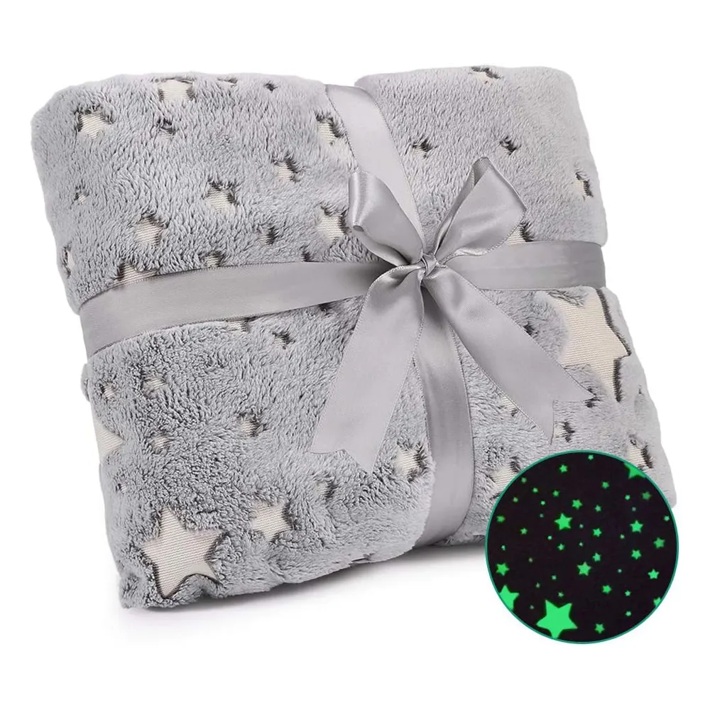 Christmas Flannel Fleece Magic Luminous Glow in The Dark Blanket for Kid Children