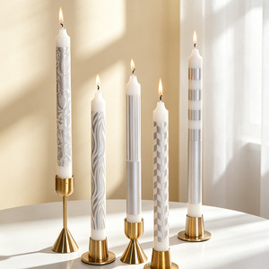 25cm Smokeless Taper <b>Candles</b> 10 Inch Retro Stripe Silver Black <b>Long</b> <b>Candle</b> For Wedding Banquet Decoration - Product Image 2