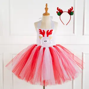 Geburtstags geschenke für kleine Mädchen gibt Kopf bedeckung für New Christmas Mesh Mädchen kleid Elk Elf Cosplay Kleidung