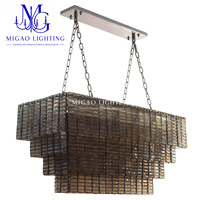 Lustre rectangulaire en verre artistique texturé à grille étagée de style médiéval français, suspension de luxe pour villa, îlot de salle à manger, plafond haut