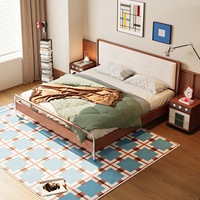 Lit moderne Bauhaus en chêne massif avec revêtement en velours nuage, taille Queen/King/Full, avec pieds en acier inoxydable pour chambre à coucher