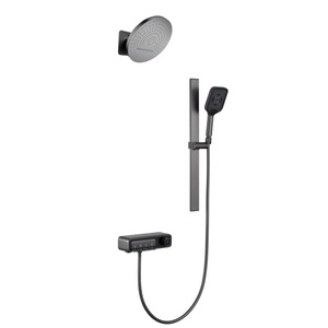 New Home Gun Grey Brushed Dark Hidden Shower Set <span class=keywords><strong>Cascada</strong></span> Pantalla digital Cabezal <span class=keywords><strong>de</strong></span> ducha montado en <span class=keywords><strong>la</strong></span> pared integrado - Product Image 1