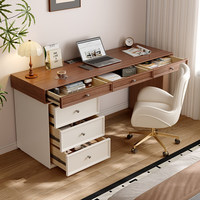 Bureau de style médiéval vintage en bois massif avec tiroirs de rangement pour usage commercial, petits appartements, bureau de couleur crème