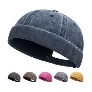 Solid Color Brimless Hats for Men <b>Womens</b> Mens Vintage Docker Beanie <b>Cap</b> Washed Cotton Rolled Cuff Hip Hop Hat Promotion Gift - Product Image 1
