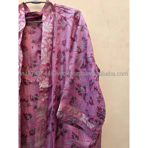 Handmade Vintage <b>Japanese</b> 100% Silk Kimono Robe Women Bohemian Floral Long Hand Embroidery Elastic Waist Luxury Loungewear - Product Image 5