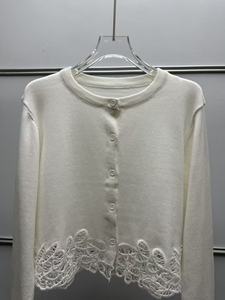 100%Cotton Knitted <strong>Cardigans</strong> 2025 Autumn Designer Fashion <strong>Lady</strong> Hollow Out Embroidery Patchwork Long Sleeve <strong>White</strong> Black <strong>Cardigans</strong> - Product Image 3