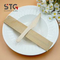 Couteau jetable écologique en bois de bouleau enveloppé de papier kraft avec logo personnalisé, 165 mm, en stock, certifié LFGB, sans danger pour les aliments, idéal pour les plats à emporter