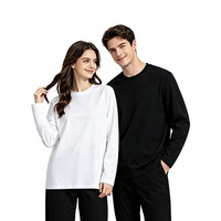 T-shirt 100 % coton 230 g à coupe ample, col rond, manches longues, couleur unie, tendance, base vierge, idéal pour motifs et textes personnalisés DIY