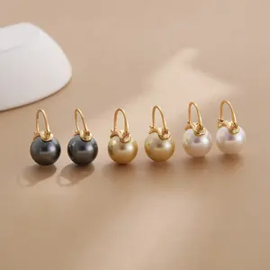 Minimalist Quality Gold Plated 12mm Imitation Pearl Women's Earrings Mother's Day Jewelry Gift