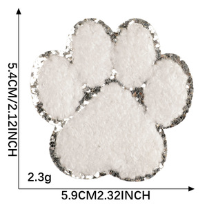 クローパッチ白黒色キラキラシェニール犬足爪パッチ - Product Image 5