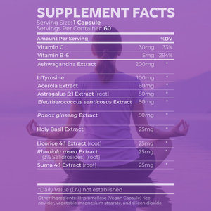 Oem thượng thận hệ thống hỗ trợ cortisol quản lý mạnh mẽ Ashwagandha L-Tyrosine duy trì cân bằng cortisol sức khỏe mệt mỏi bổ sung - Product Image 3
