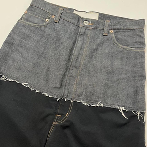 Jeans en denim brut non lavé surdimensionnés à jambe large, style streetwear, personnalisés, patchwork, taille haute, braguette boutonnée, en denim selvedge pour homme, vente en gros - Product Image 3