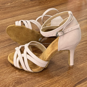 Zapatos de Baile Latino LUOQIAO S030 de Gamuza Rosa para Niña, Zapatos Profesionales con Suela Suave para Baile de Salón, Cha-cha, Bachata, Tacón Medio-Alto - Product Image 3