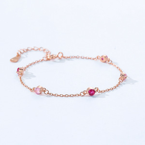Pulsera de Cadena de Plata de Ley S925 con Circonita Redonda Pequeña Rosa y Oro Rosa para Mujer, Joyería de Moda, Versión de Cobre Personalizable - Product Image 6