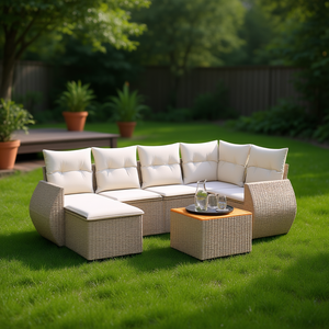 Ensemble de canapés de jardin beige 6 places en rotin, mobilier d'extérieur résistant aux intempéries, design contemporain - Product Image 2