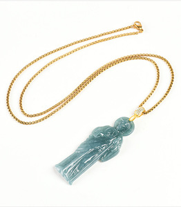 Pendentif en jade véritable naturel Feicui bleu eau, pierre de Saint Jude Dautour, avec fermoir en argent S925 pour la remise des diplômes - Product Image 5