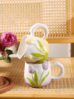 Tasse à lait en céramique gaufrée de tulipe ombrée de style coréen de 400ml pour cadeau de couple romantique
