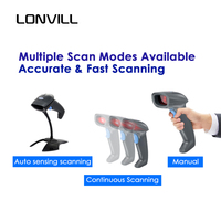 Lecteur de codes-barres LONVILL, pistolet de numérisation de codes QR, scanners de codes-barres 2D avec USB RS232 PS2