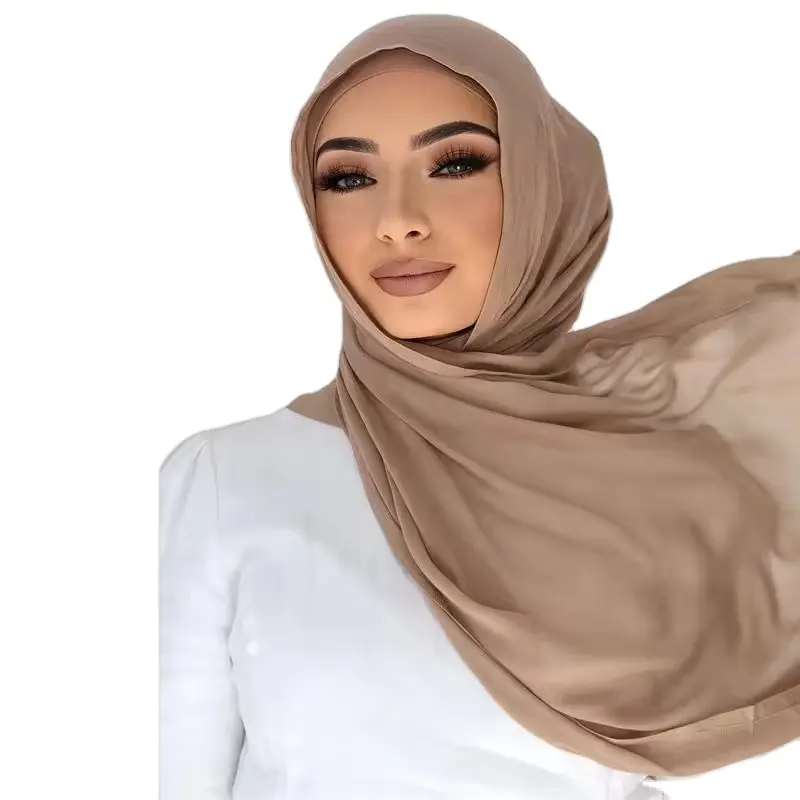 Grosir Modal katun ringan sesuai pesanan syal wanita Muslim Hijab polos jahitan ganda tepi 100% syal Viscose Hijab