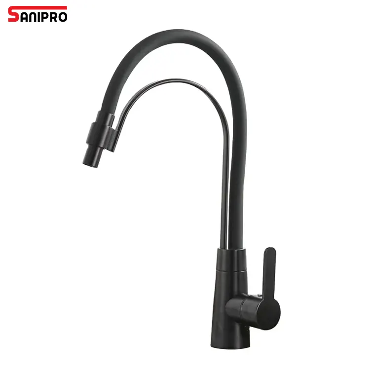 SANIPRO New Style Brass Hot and Cold Kitchen Sink Mixer Faucets Black Silica Gel Pipe Put Down Rotating Water Tap