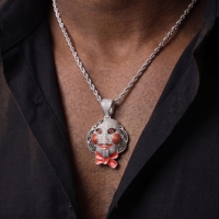 Collier pendentif tête de poupée d'horreur Hip Hop Iced Out en laiton micro-pavé CZ Bling avec chaîne à maillons pour hommes et femmes, vente en gros