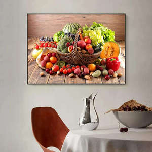 Peinture sur verre colorée scandinave avec motifs de fruits et légumes nordiques pour la décoration murale de cuisine - Product Image 3