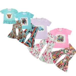 New Arrival Fashion Baby Western Cow Girl outfit Vintage Country Smocked Clothing Wholesale Bell Pants Clothes
