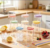 Gobelet en plastique transparent de 16 oz avec paille et couvercle en silicone de bambou, réutilisable, écologique, idéal pour les cadeaux promotionnels, les fêtes à domicile et le bricolage