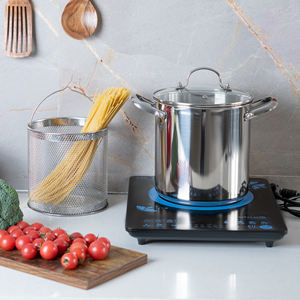 Olla para Pasta de Acero Inoxidable de 4L con Cesta de Malla y Tapa de Vidrio, Compatible con Olla para Cocinar, para Freír y Cocinar al Vapor, Apta para Lavavajillas - Product Image 1