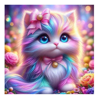Peinture diamantée carrée complète motif chat mignon et fleurs, broderie diamantée faite à la main, décoration intérieure ASF3138